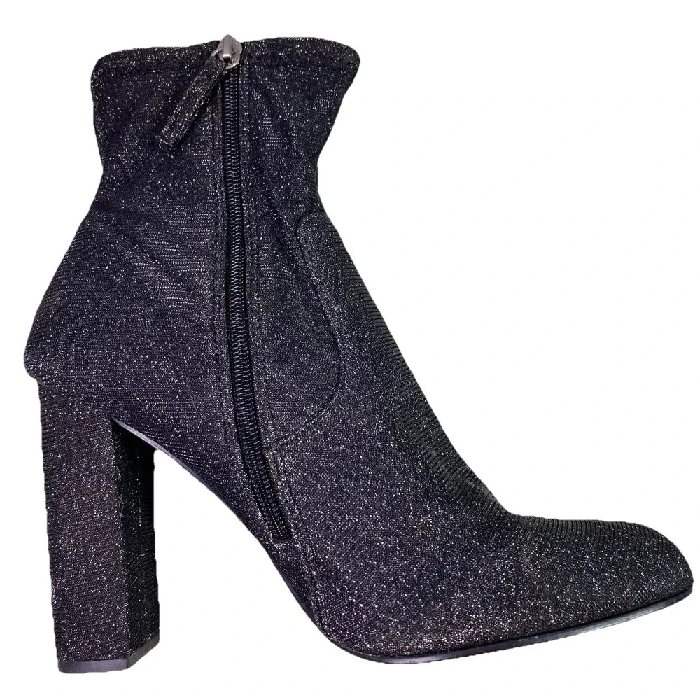 Steve Madden Womens Brisk Block-Heeled‎ Sexy Ankle Boots- Black Metallic-Sz.10M